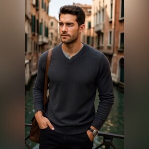 EDDIE BAUER Charcoal Grey Cotton Cashmere Sweater